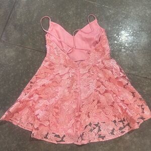 Lulus XL Pink Floral Lace Fit & Flare Dress Embroidered Tulle Skater